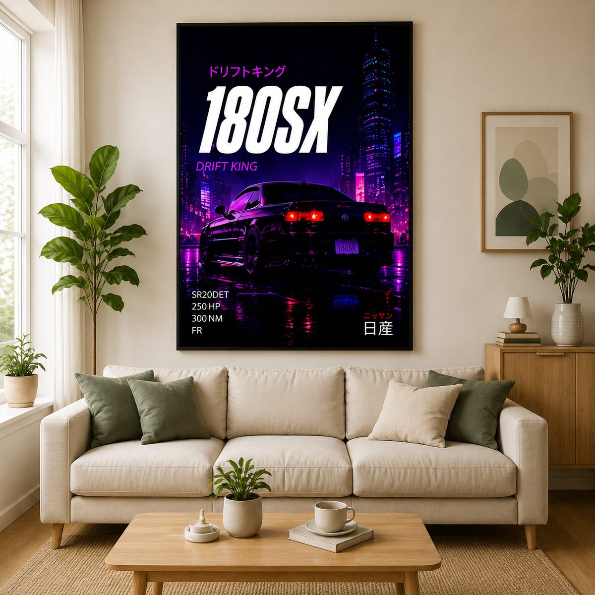 Nissan 180SX JDM Car Wall Art – Cyberpunk Neon Purple Drift King Canvas Print