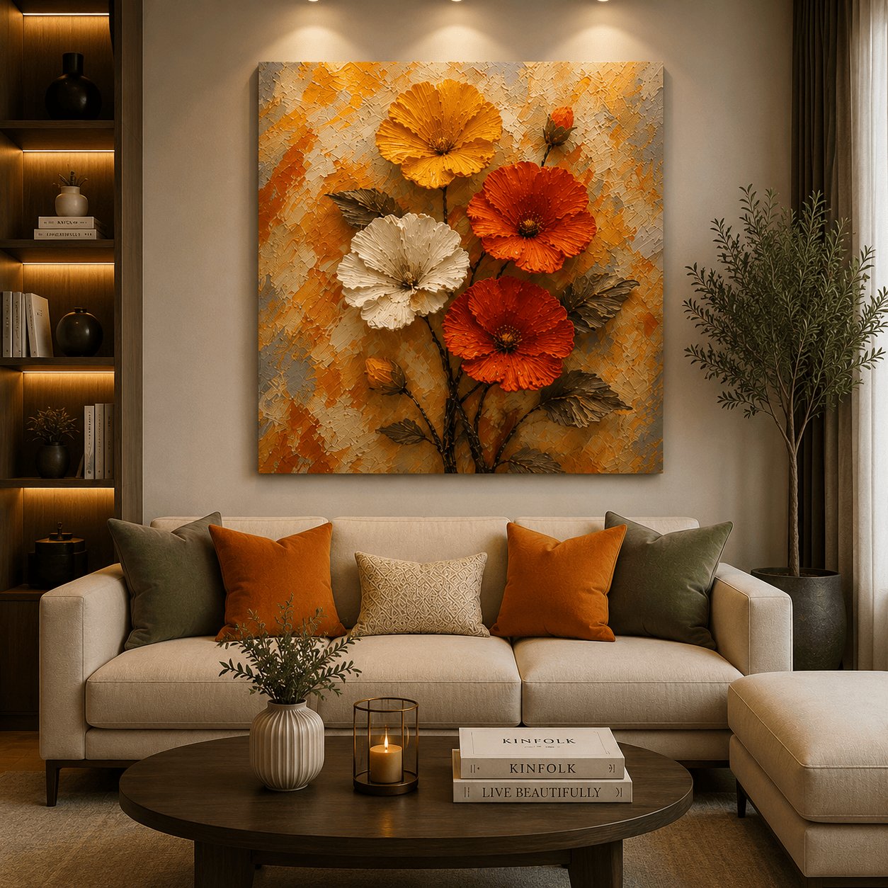 Sunset Harvest 3D Floral Canvas Print – Heavy Impasto Palette Knife Wildflower Wall Art - Image 3
