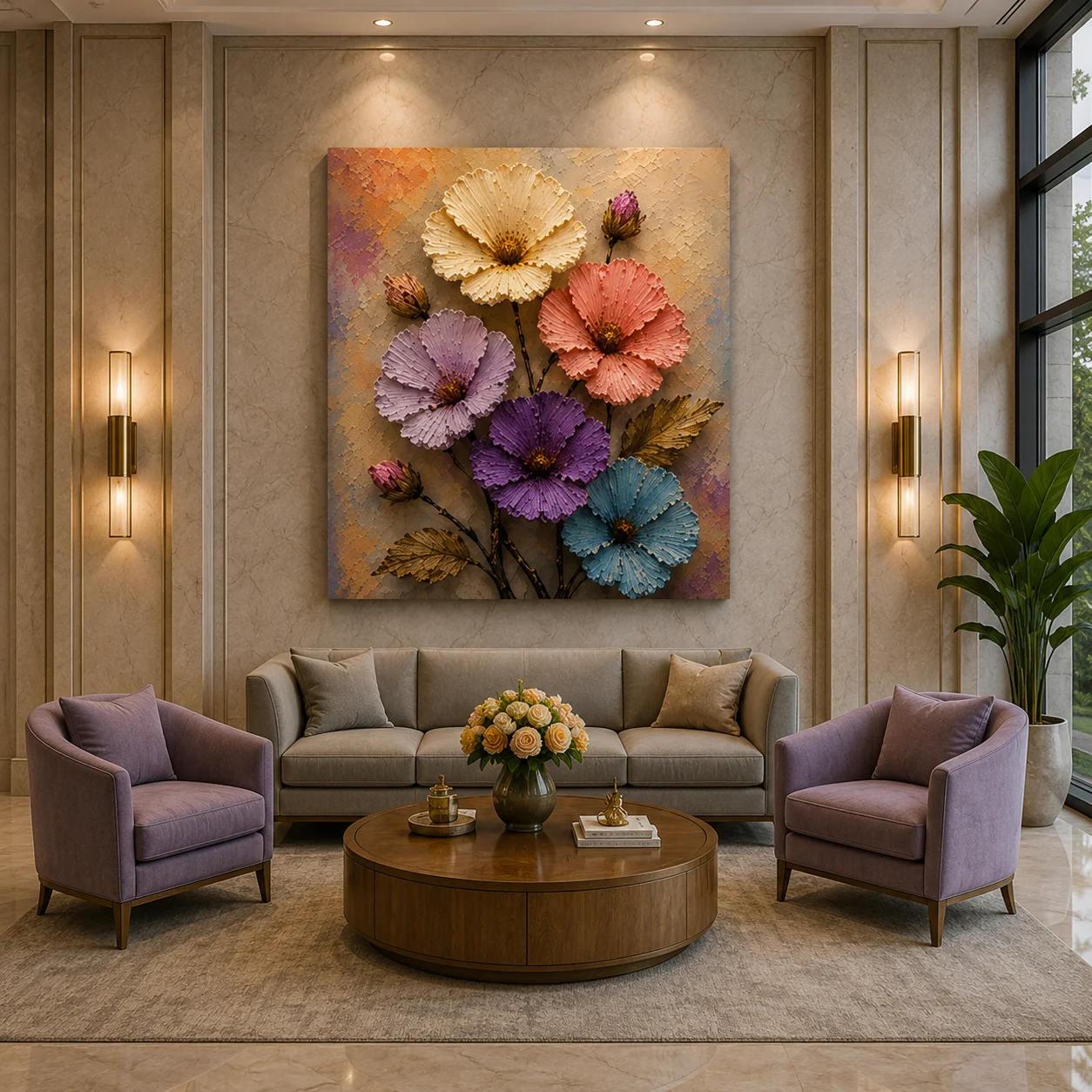 Pastel Dream 3D Floral Canvas Print – Heavy Impasto Palette Knife Wildflower Art - Image 3