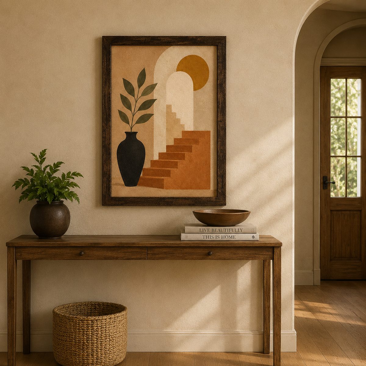 Structured Serenity – Abstract Terracotta Staircase Illustration - Image 2