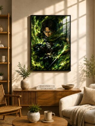 Humanity's Strongest Soldier – Electric Green Aura Scout Regiment Anime Wall Art Blockout Print