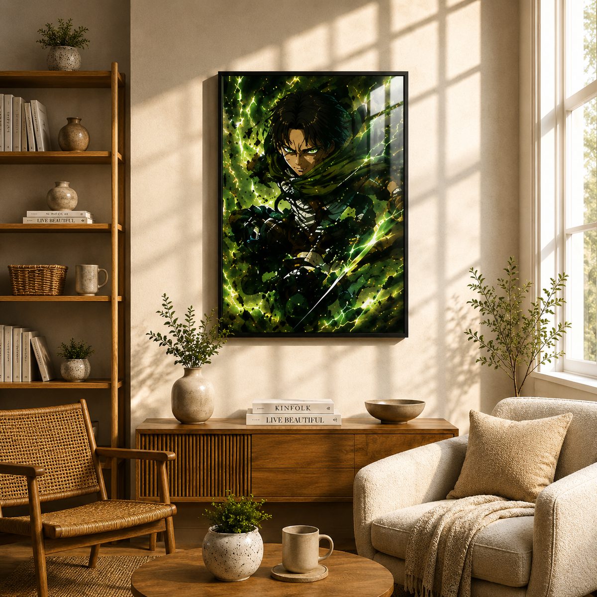 Humanity's Strongest Soldier – Electric Green Aura Scout Regiment Anime Wall Art Blockout Print