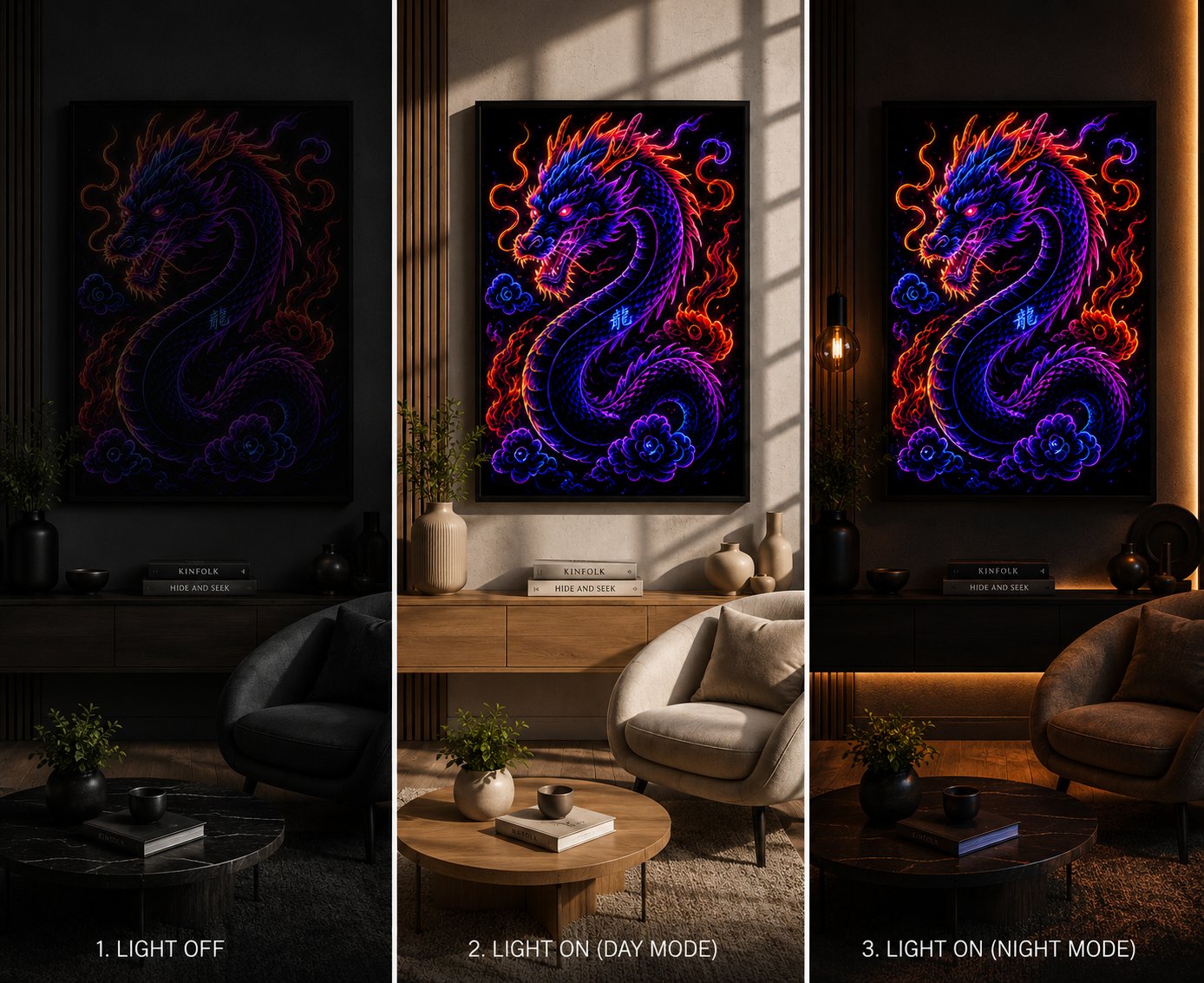Imperial Neon Celestial Dragon – Mythical Eastern Beast Wall Art Blockout Print - Image 5