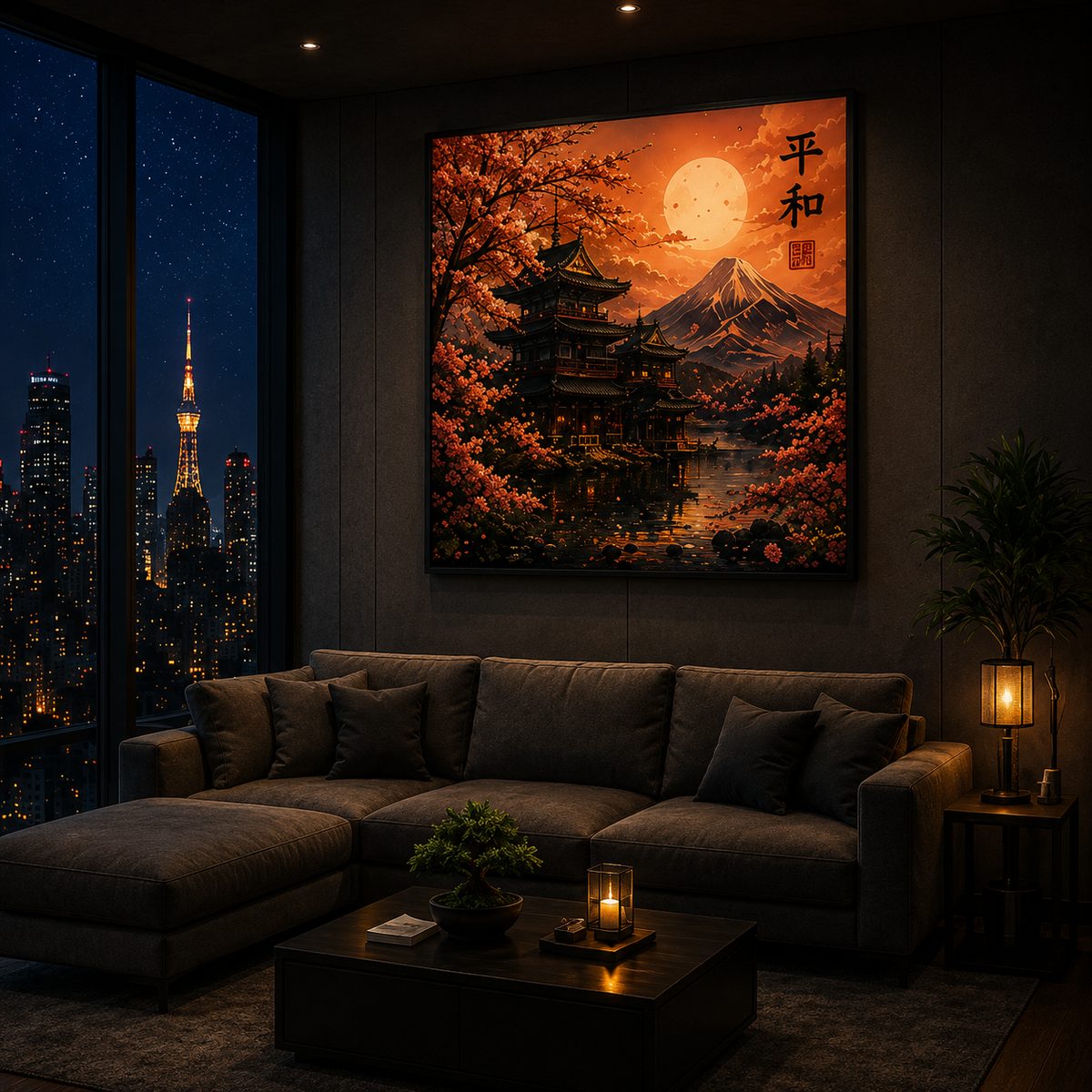 Mt. Fuji & Pagoda Japanese Sunset Canvas Art – Peaceful Cherry Blossom Wall Décor - Image 2