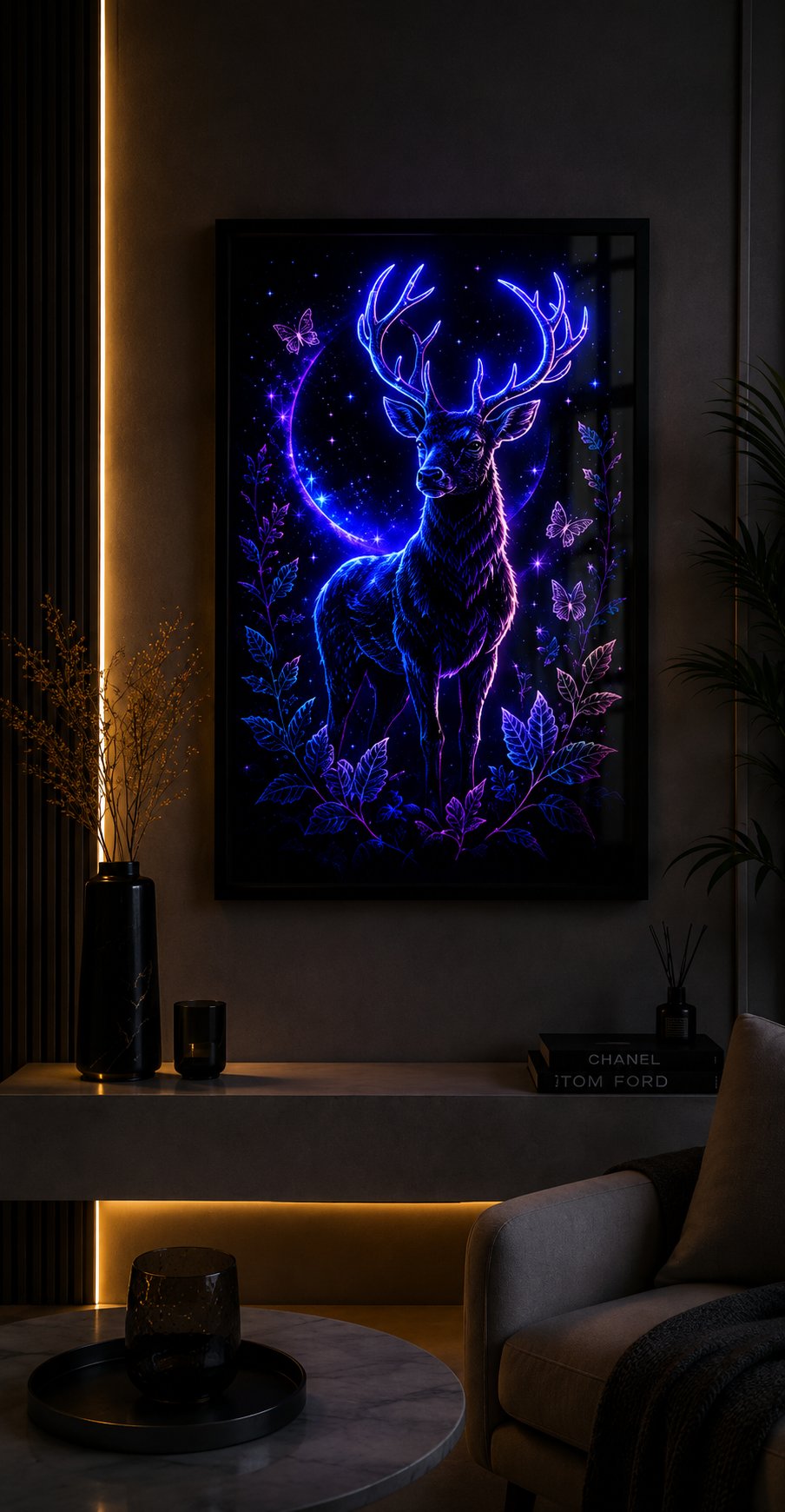 Cosmic Neon Stag Premium Blockout – Celestial Fantasy Wildlife Wall Art - Image 2