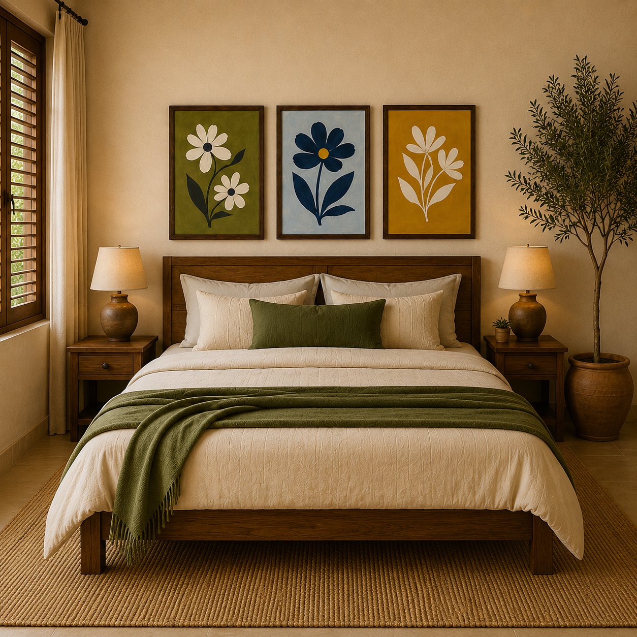 Minimalist Retro Daisies & Wildflower Canvas Art – Organic Modern Triptych Print Set - Image 2