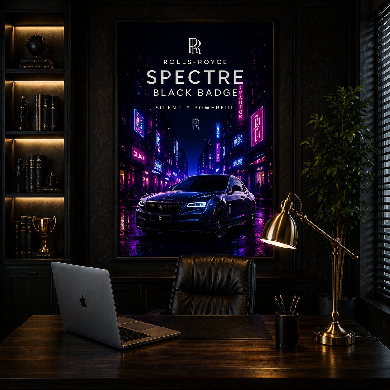 Rolls-Royce Spectre Black Badge Canvas Poster – Silently Powerful Luxury EV Tokyo Cyberpunk Wall Art - Image 2