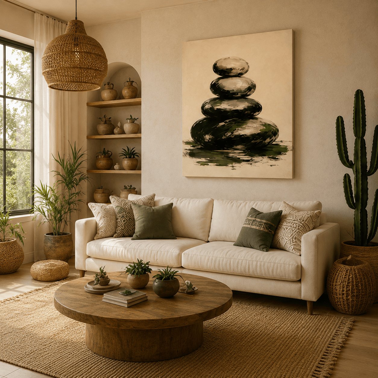 Minimalist Stone Cairn & Reflection Canvas Art – Organic Modern Print - Image 2