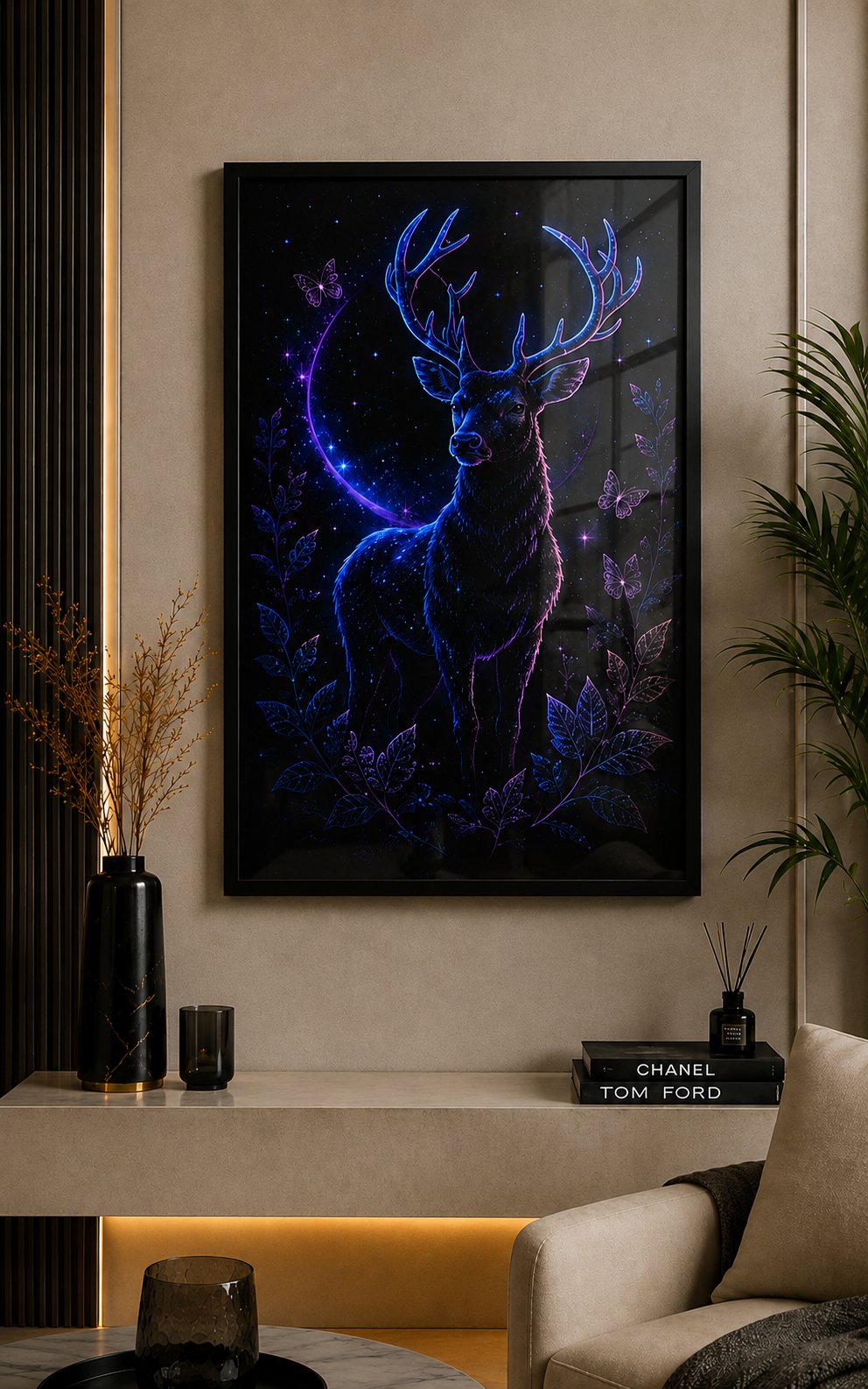 Cosmic Neon Stag Premium Blockout – Celestial Fantasy Wildlife Wall Art - Image 3