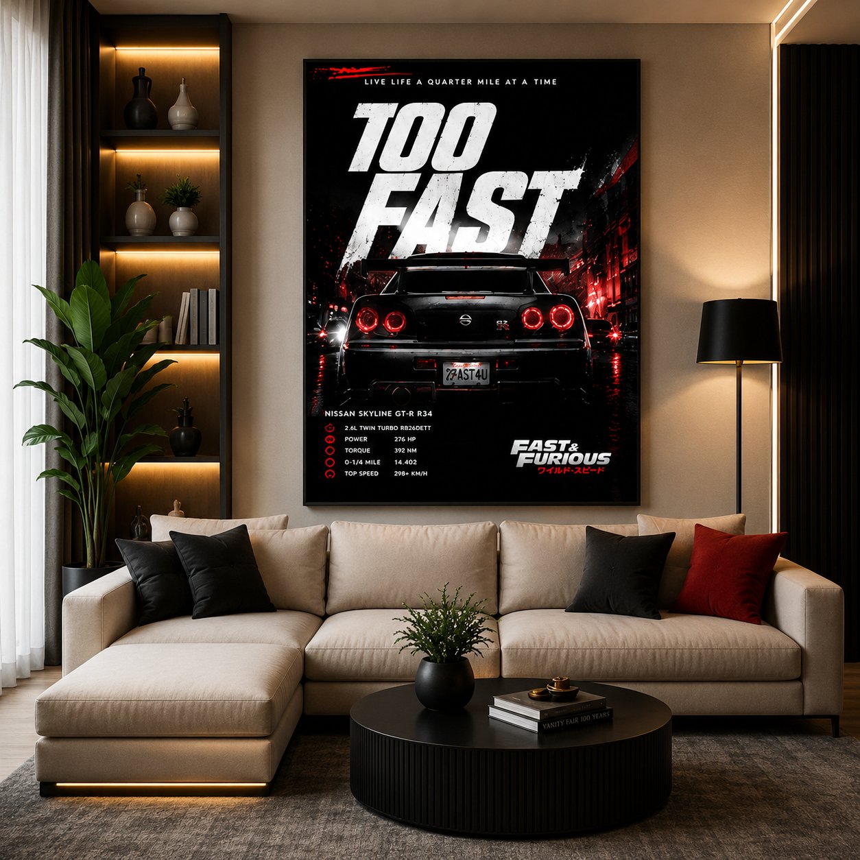 JDM Nissan Skyline GT-R R34 Canvas Poster – Too Fast Fast & Furious Car Wall Art - Image 2