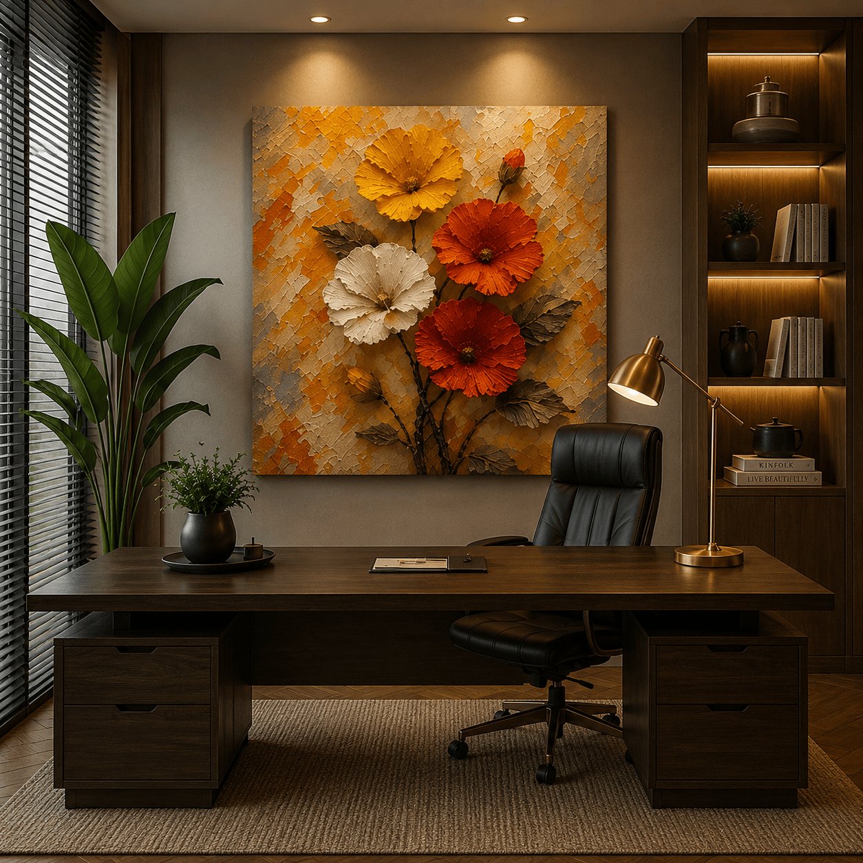 Sunset Harvest 3D Floral Canvas Print – Heavy Impasto Palette Knife Wildflower Wall Art - Image 2