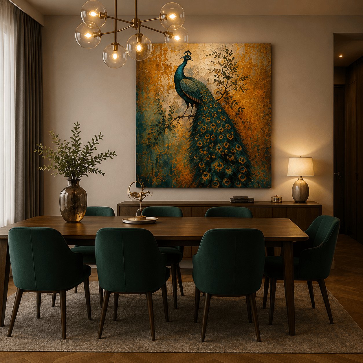 Majestic Regal Peacock Canvas Print – Distressed Vintage Fresco Wildlife Wall Art - Image 2