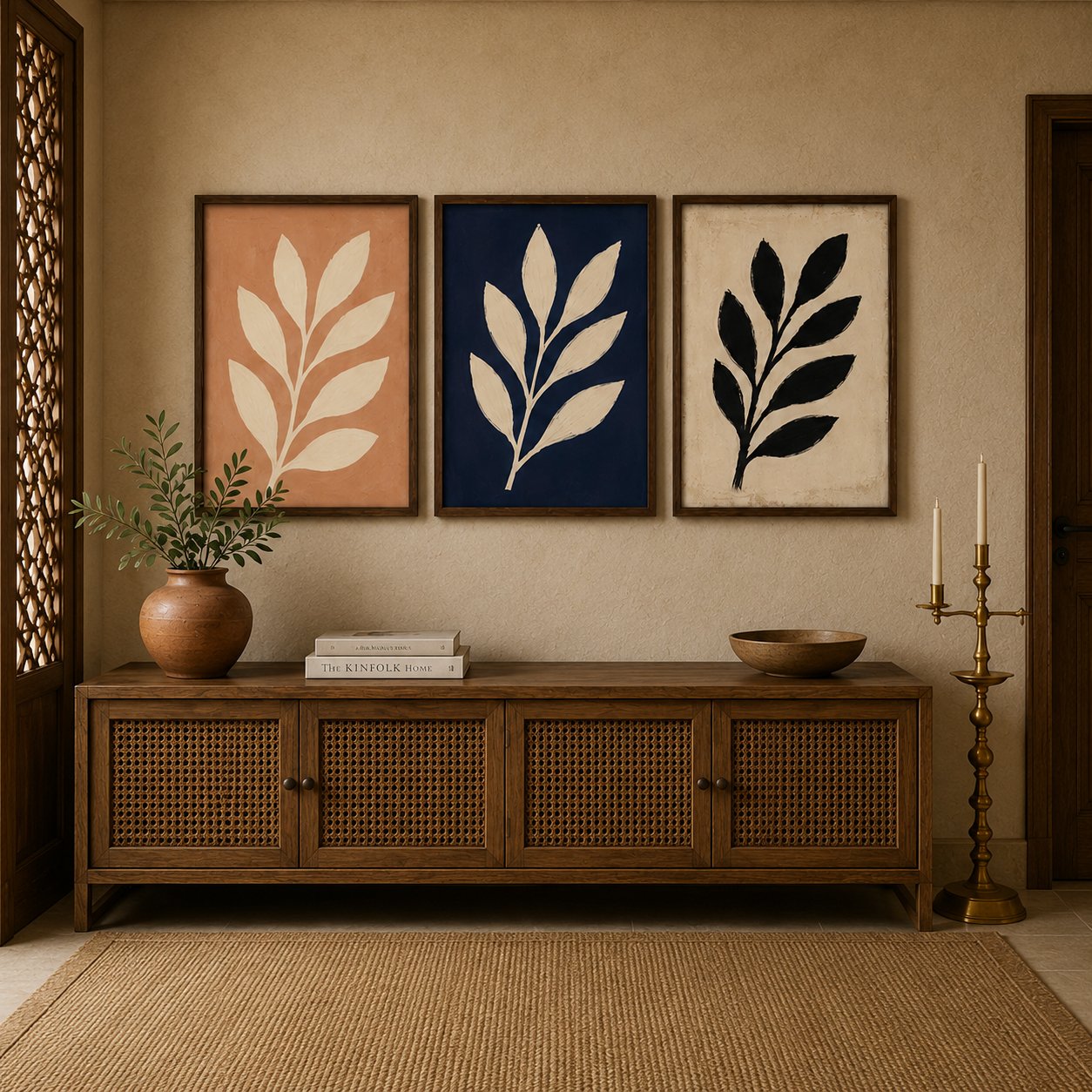 Minimalist Botanical Branches Canvas Art – Organic Modern Triptych Print Set - Image 2