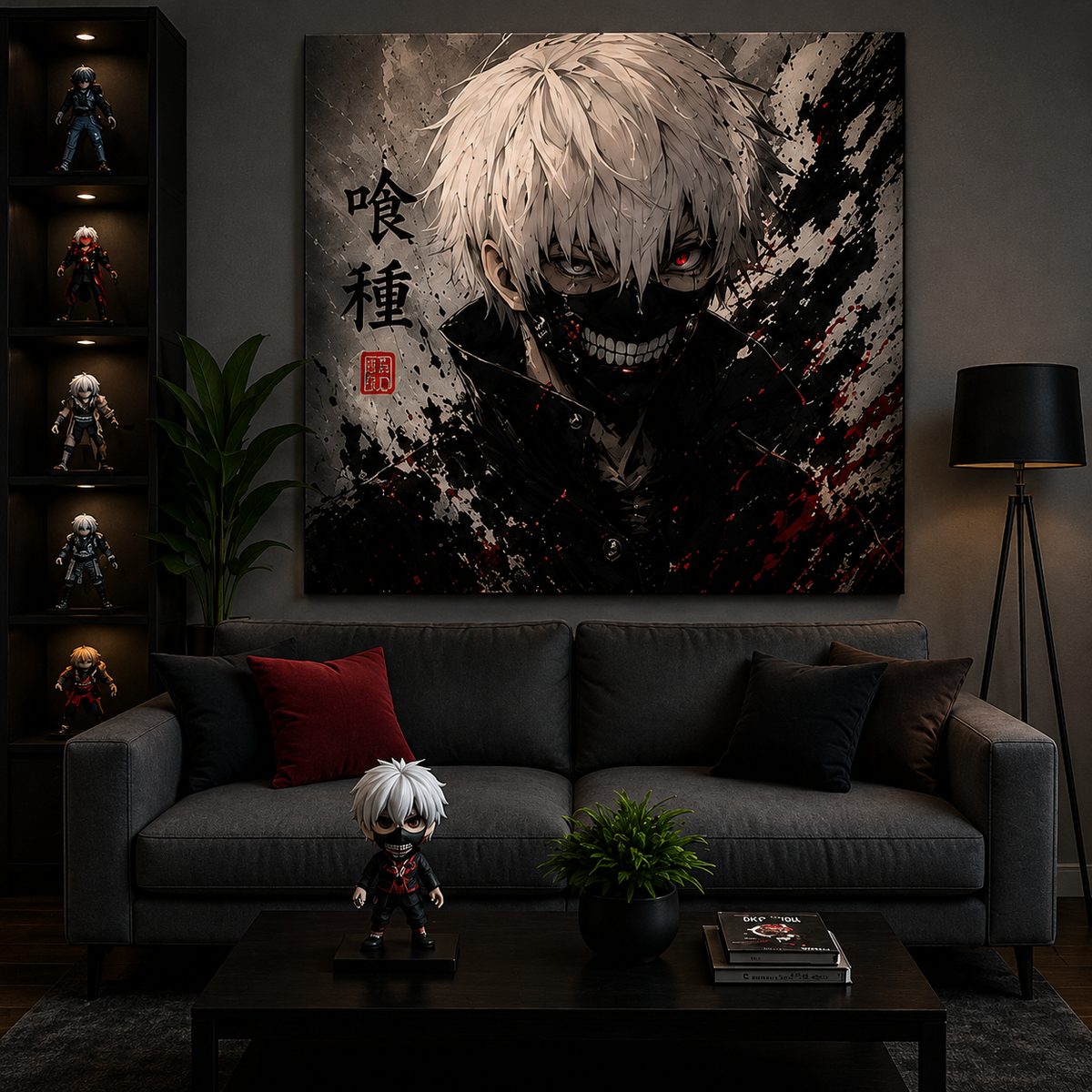 Tokyo Ghoul Ken Kaneki Wall Art – White Hair Ghoul Mask Ink Splatter Canvas Print - Image 2