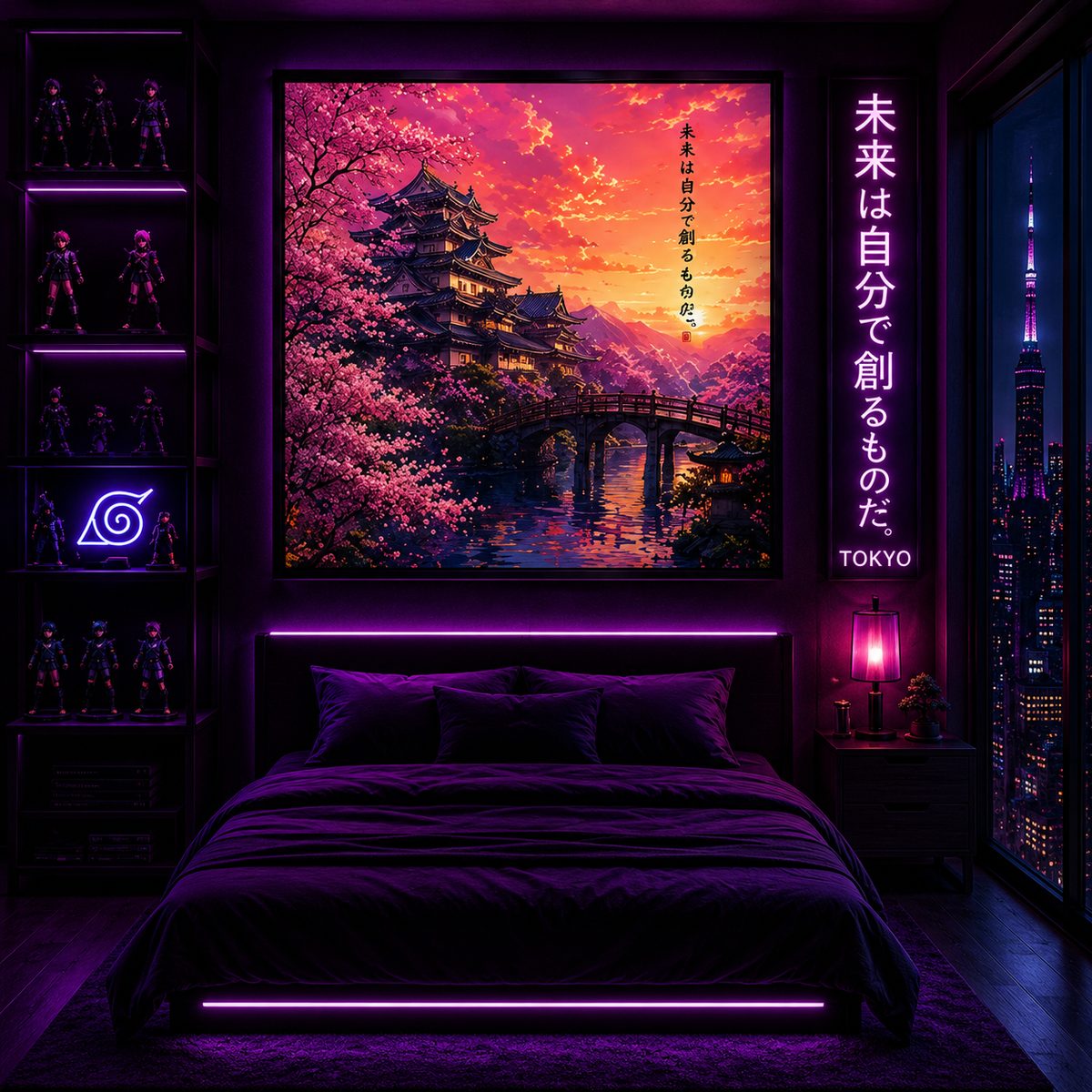 Japanese Pagoda Castle Wall Art – Cherry Blossom Sakura Sunset Canvas Print - Image 3