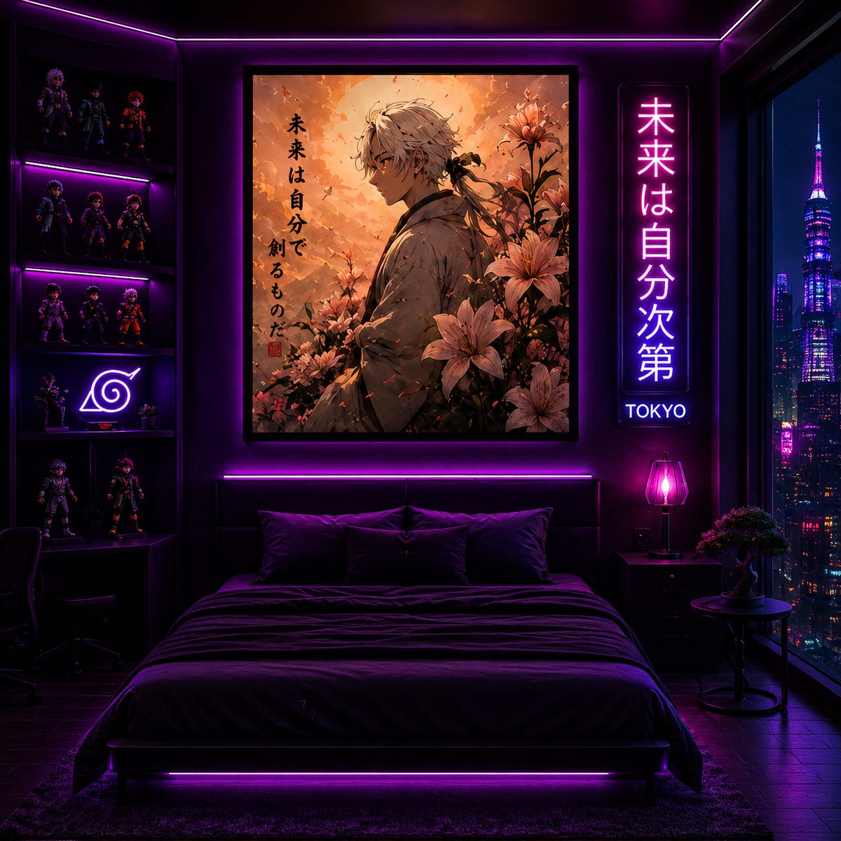 Japanese Samurai Anime Wall Art – Pastel Pink Lily Mountain Canvas Print - Image 4
