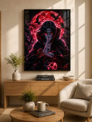Shadow of the Akatsuki – Crimson Moon Illusion Anime Wall Art Blockout Print