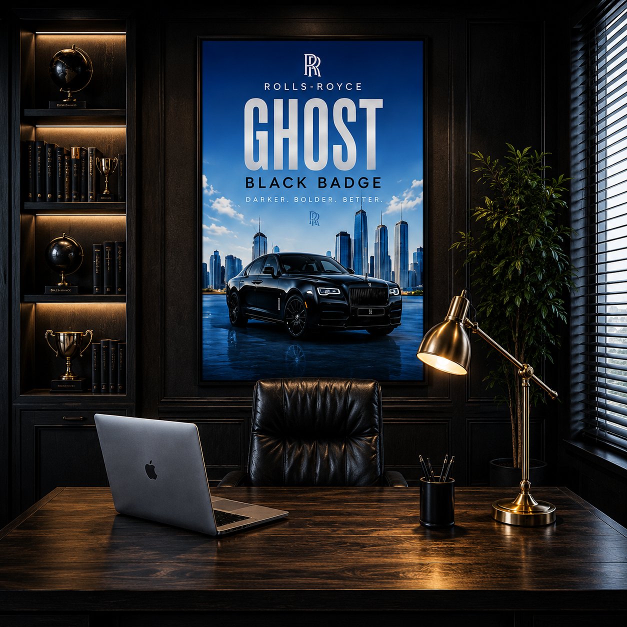 Rolls-Royce Ghost Black Badge Canvas Poster – Darker Bolded Better Luxury Sedan Skyline Wall Art - Image 3