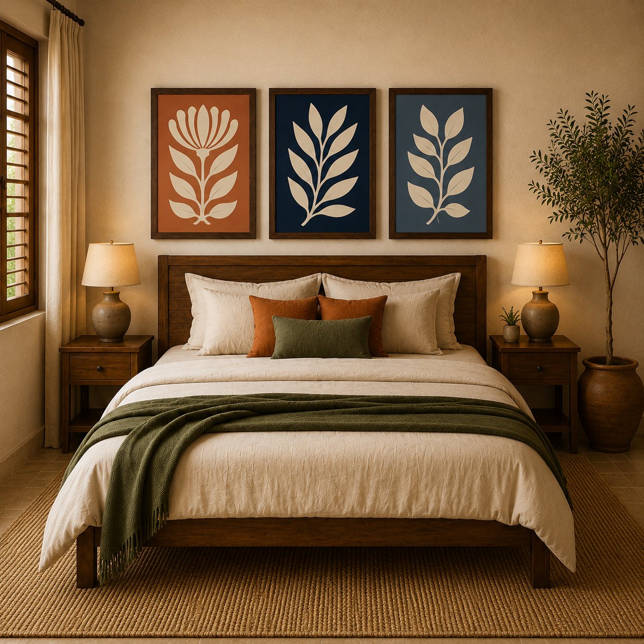 Minimalist Botanical Blooms & Leafy Branches Canvas Art – Organic Modern Triptych Print Set - Image 3