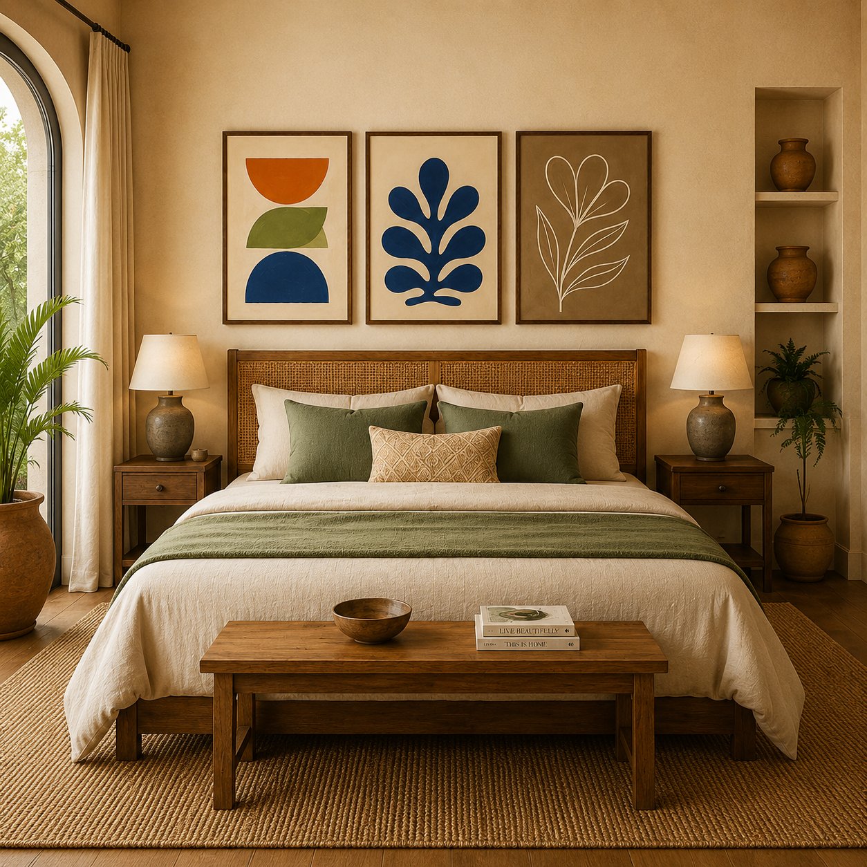 Minimalist Abstract Shapes & Matisse Leaf Canvas Art – Organic Modern Triptych Print Set - Image 2