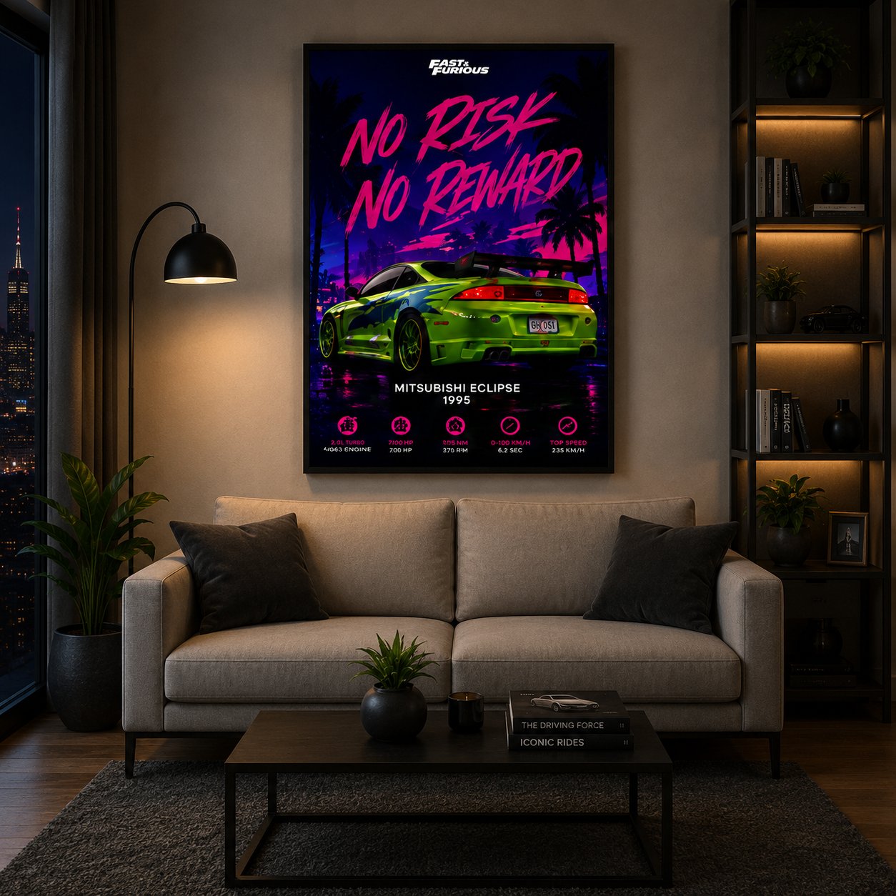 JDM Mitsubishi Eclipse 1995 Canvas Poster – No Risk No Reward Fast & Furious Street Racing Wall Art - Image 5