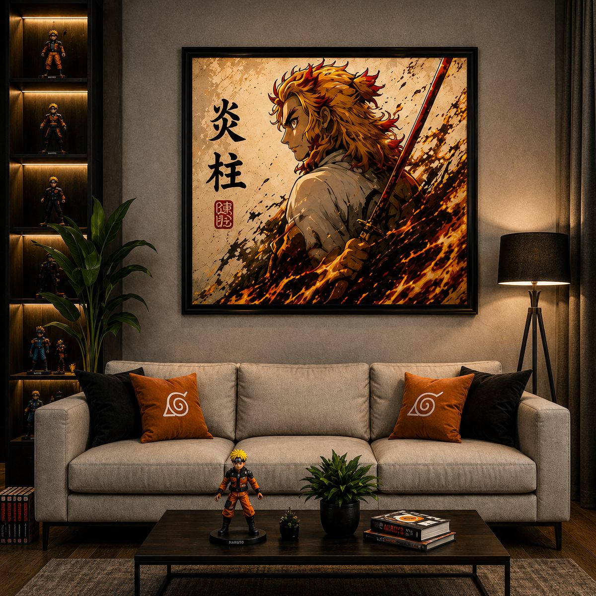 Demon Slayer Rengoku Anime Wall Art – Flame Hashira Japanese Kanji Canvas Print - Image 5