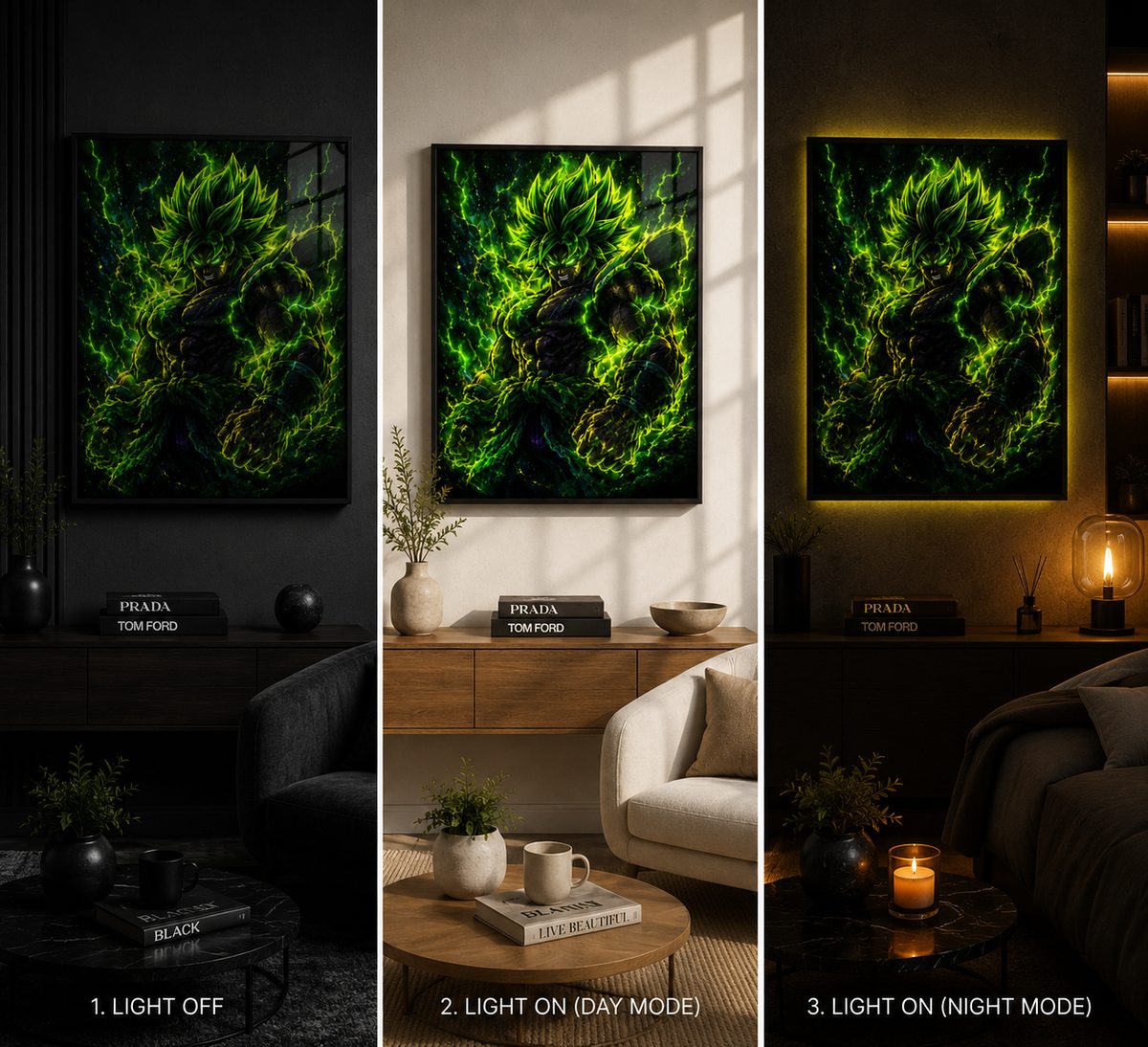 Legendary Berserker Rage – Electric Green Aura Anime Wall Art Blockout Print - Image 4