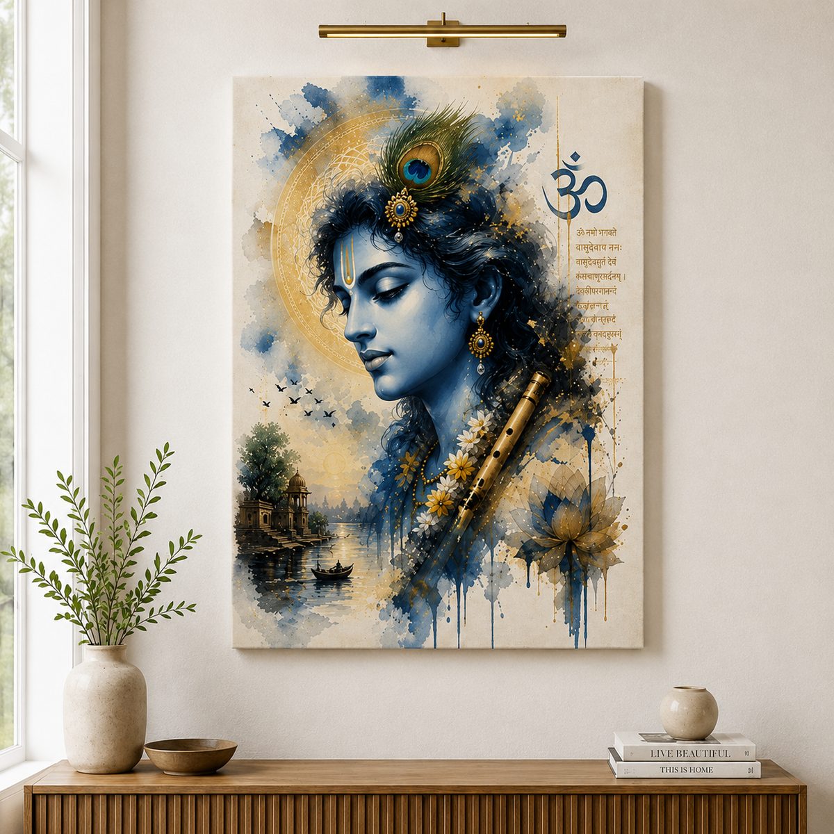 Divine Serenity – Lord Krishna Watercolor Digital Art Print - Image 4