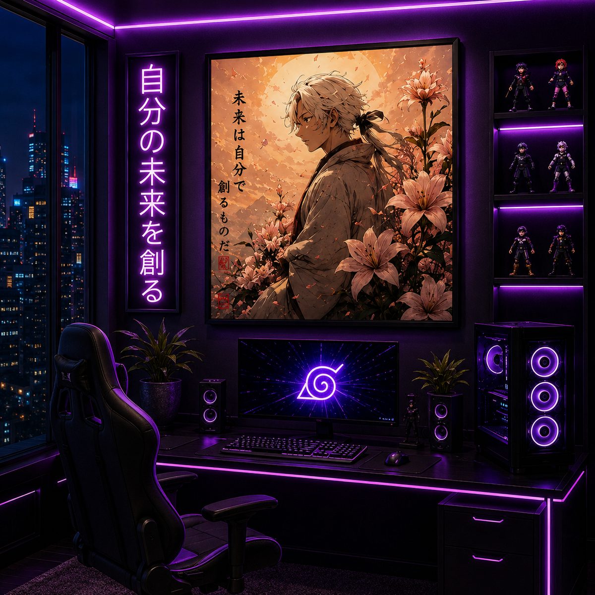 Japanese Samurai Anime Wall Art – Pastel Pink Lily Mountain Canvas Print - Image 6