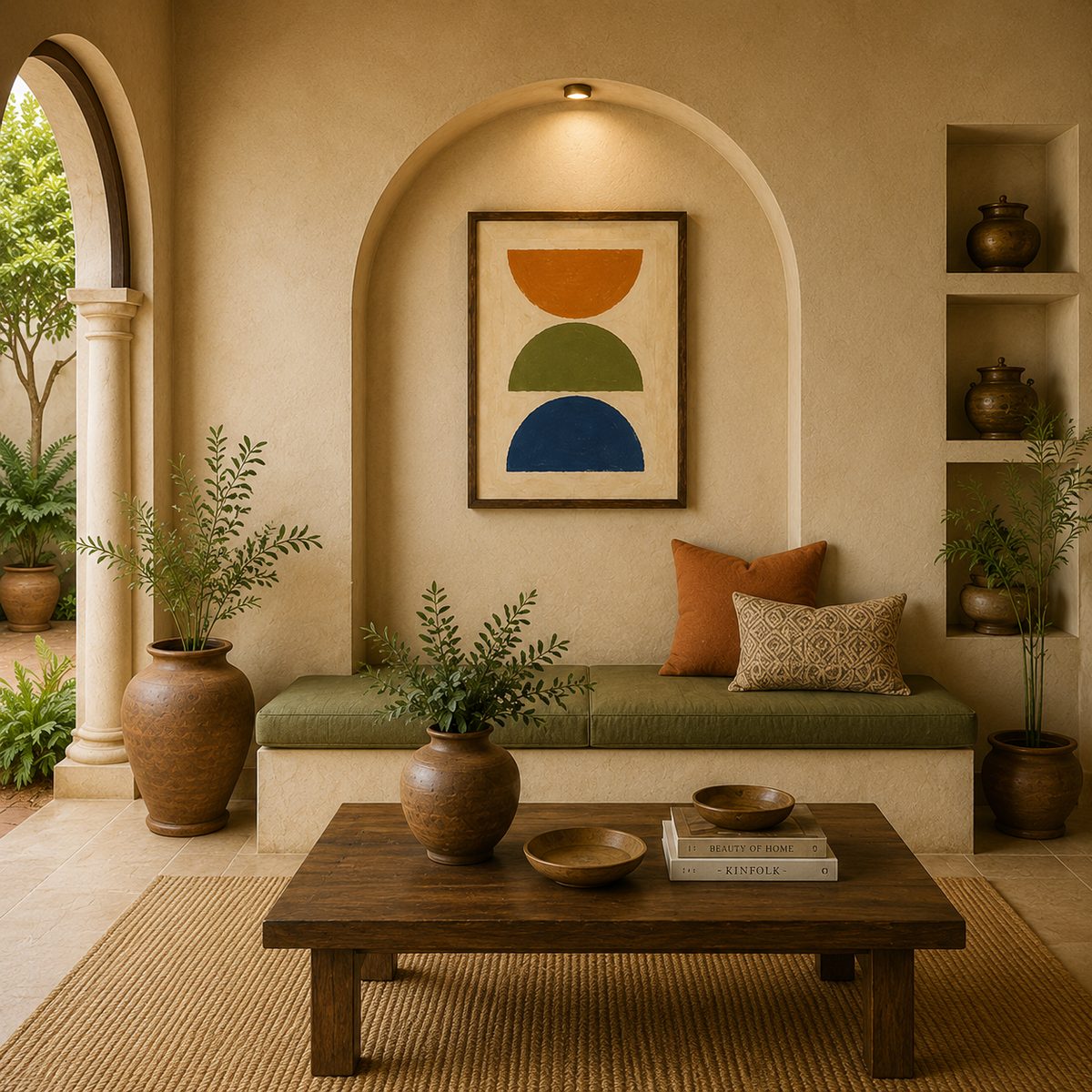 Minimalist Abstract Mid-Century Semi-Circles Canvas Art – Organic Modern Boho Print - Image 2