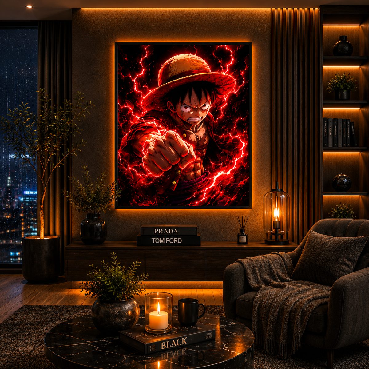 King of the Seas Haki – Crimson Lightning Pirate Captain Anime Wall Art Blockout Print - Image 4