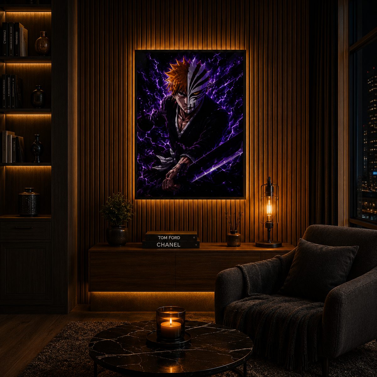 Hollow Mask Awakening – Neon Soul Reaper Spiritual Pressure Anime Wall Art Blockout Print - Image 2