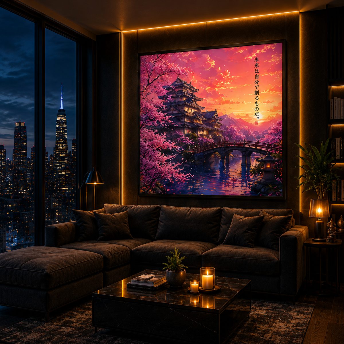 Japanese Pagoda Castle Wall Art – Cherry Blossom Sakura Sunset Canvas Print - Image 4