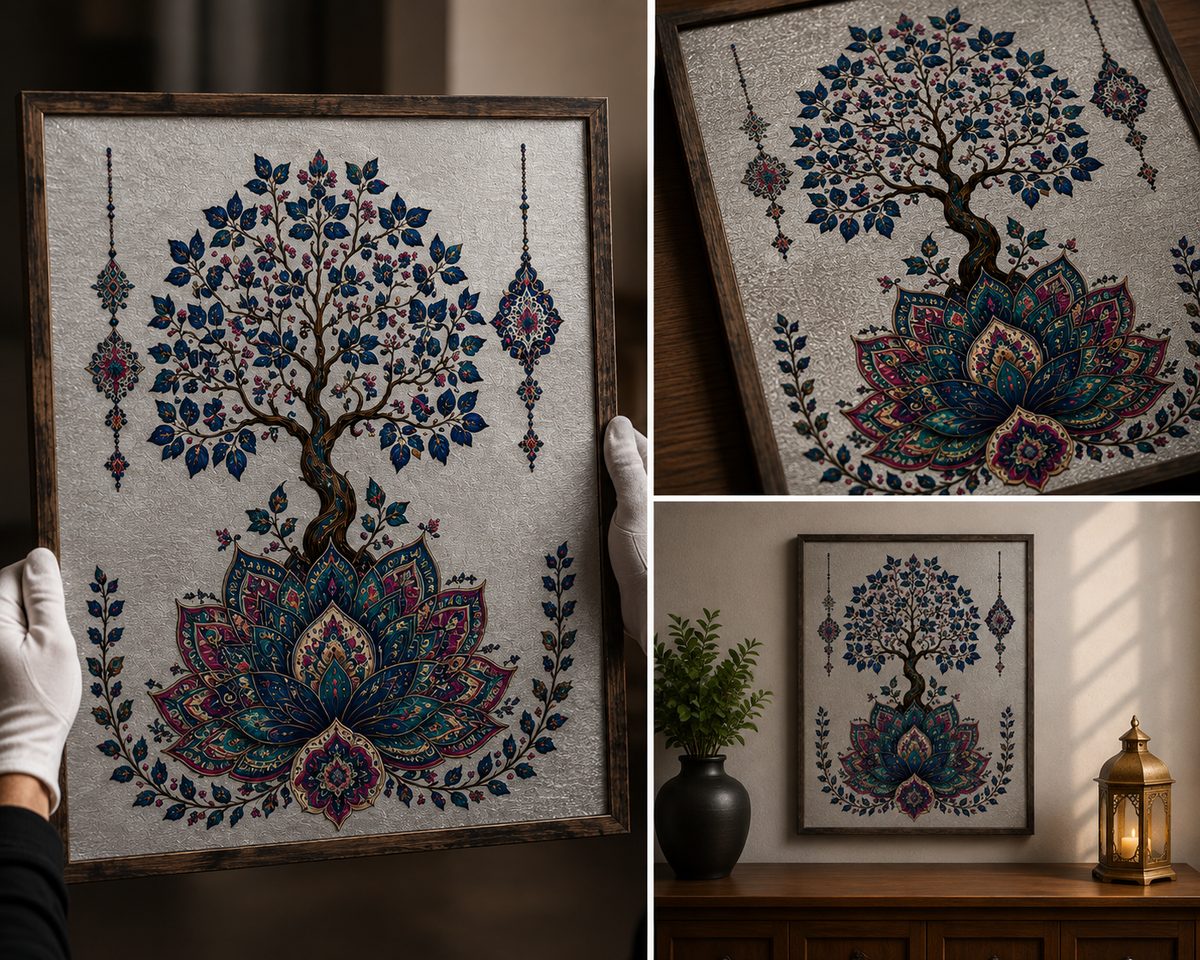 Luxury Tree of Life Canvas Art – Premium Silver Metallic Lotus Base Print - Image 3
