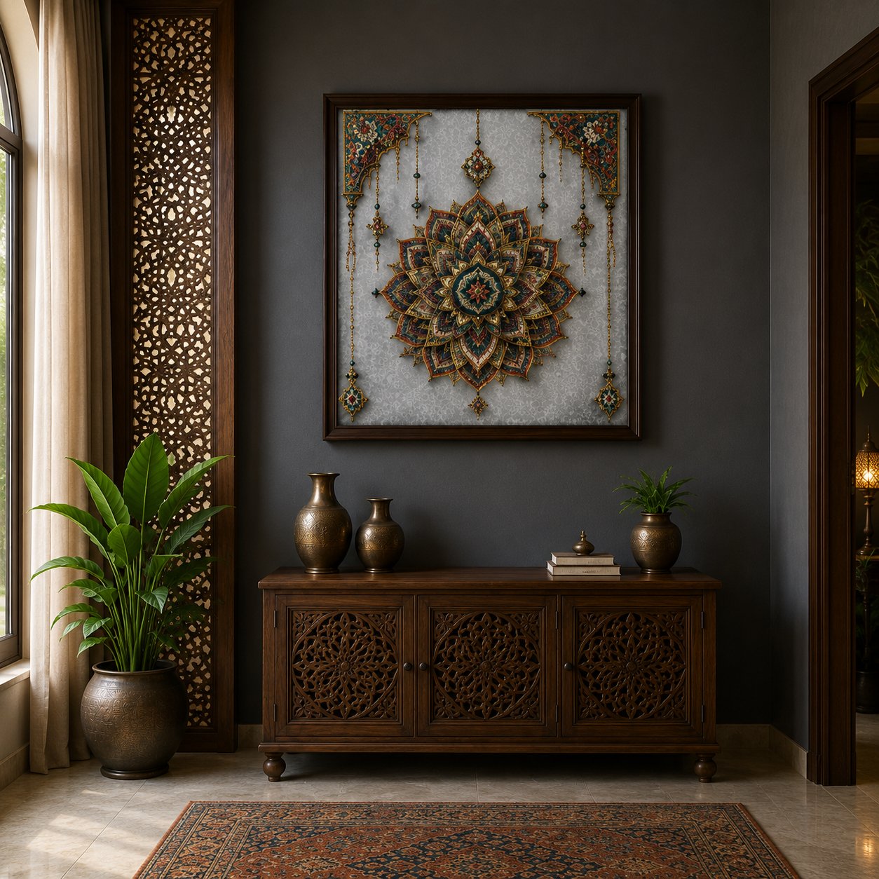 Luxury Ornate Mandala Canvas Art – Premium Silver Metallic Arabesque Print - Image 2