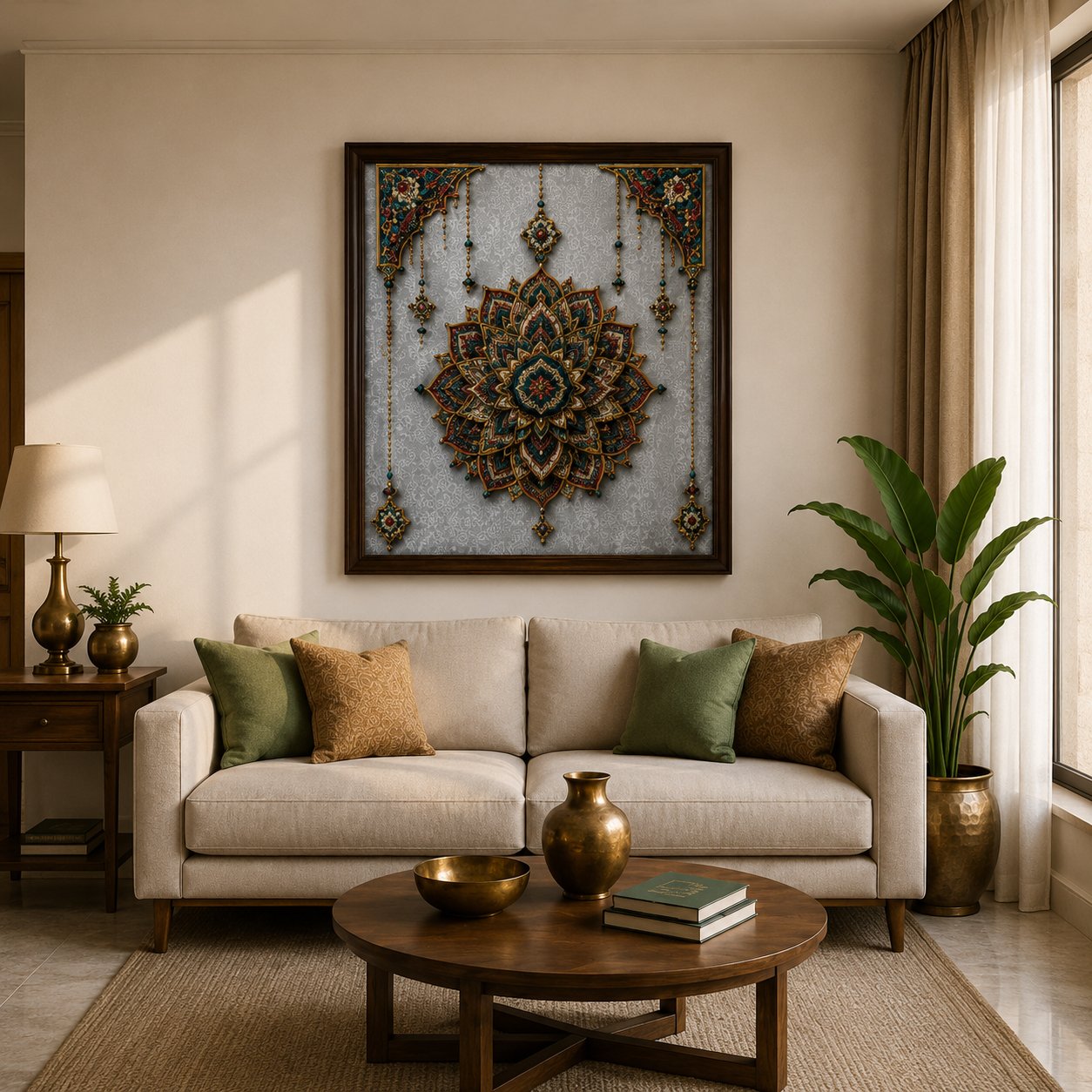 Luxury Ornate Mandala Canvas Art – Premium Silver Metallic Arabesque Print