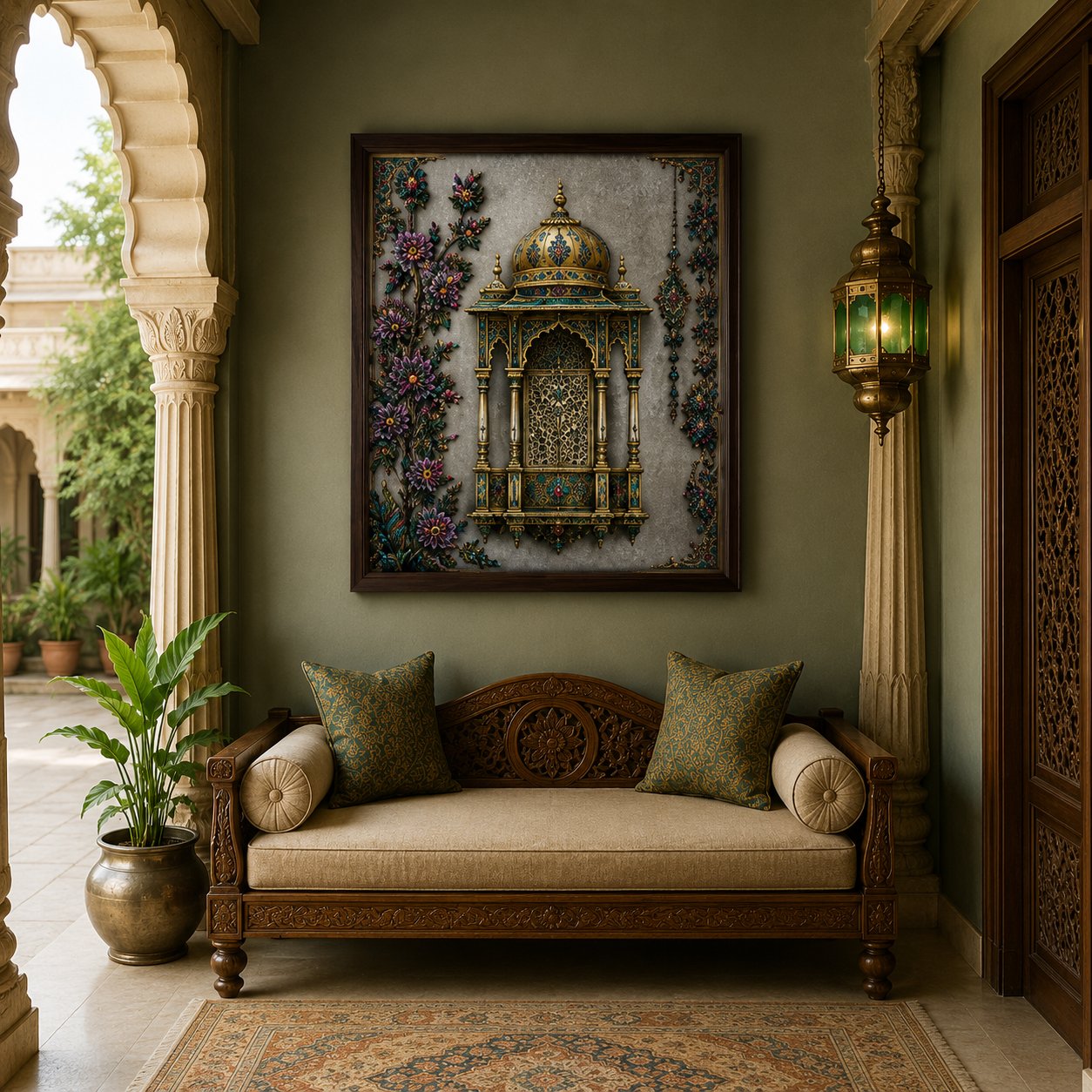 Luxury Ornate Mughal Window Canvas Art – Premium Silver Metallic Jharokha Print - Image 3