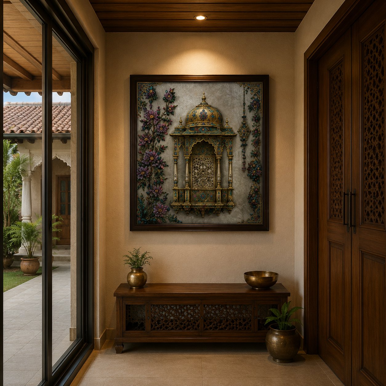 Luxury Ornate Mughal Window Canvas Art – Premium Silver Metallic Jharokha Print - Image 4