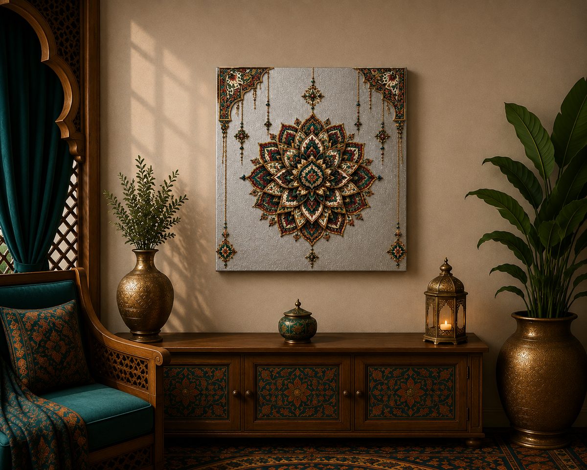 Luxury Ornate Mandala Canvas Art – Premium Silver Metallic Arabesque Print - Image 3
