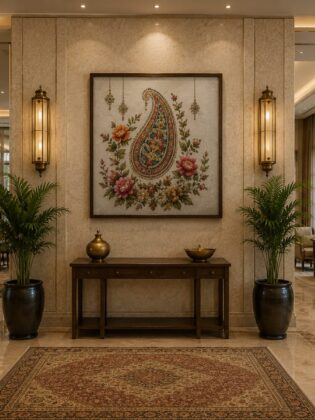 Luxury Ornate Paisley Canvas Art – Premium Silver Metallic Persian Buta Print