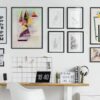 Modern home office wall art with motivational quotes and minimal aesthetic workspace design