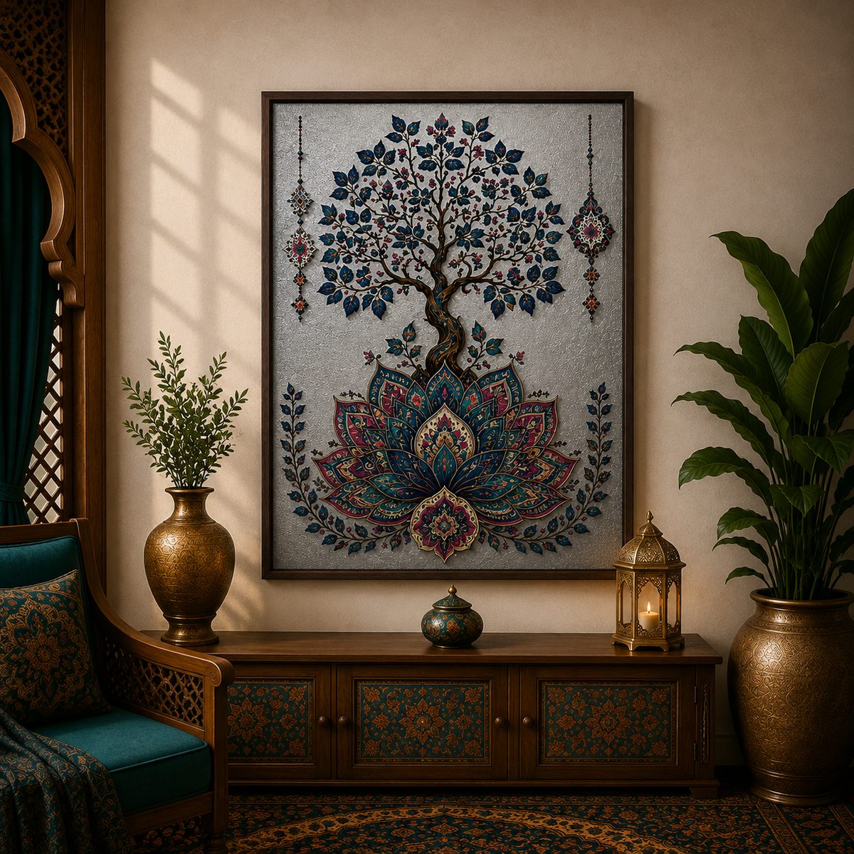 Luxury Tree of Life Canvas Art – Premium Silver Metallic Lotus Base Print - Image 4