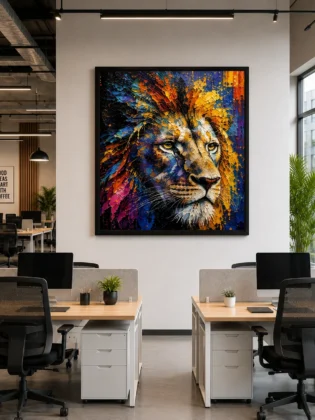 Abstract Lion Portrait Color Maximal Canvas Print - Retro Impasto Wildlife Wall Art