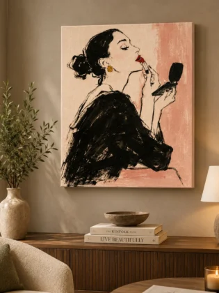 French Vanity Lipstick Fashion Canvas Art – Red & Blush Pink