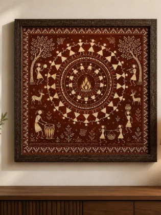 Traditional Warli Painting Canvas Print - Indian Tribal Village Celebration Wall Art