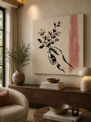 Minimalist Hand & Cherry Blossom Canvas Art – Organic Modern Print