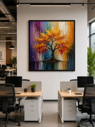 Golden Autumn Tree Landscape Color Maximal Canvas Print - Retro Impasto Nature Wall Art