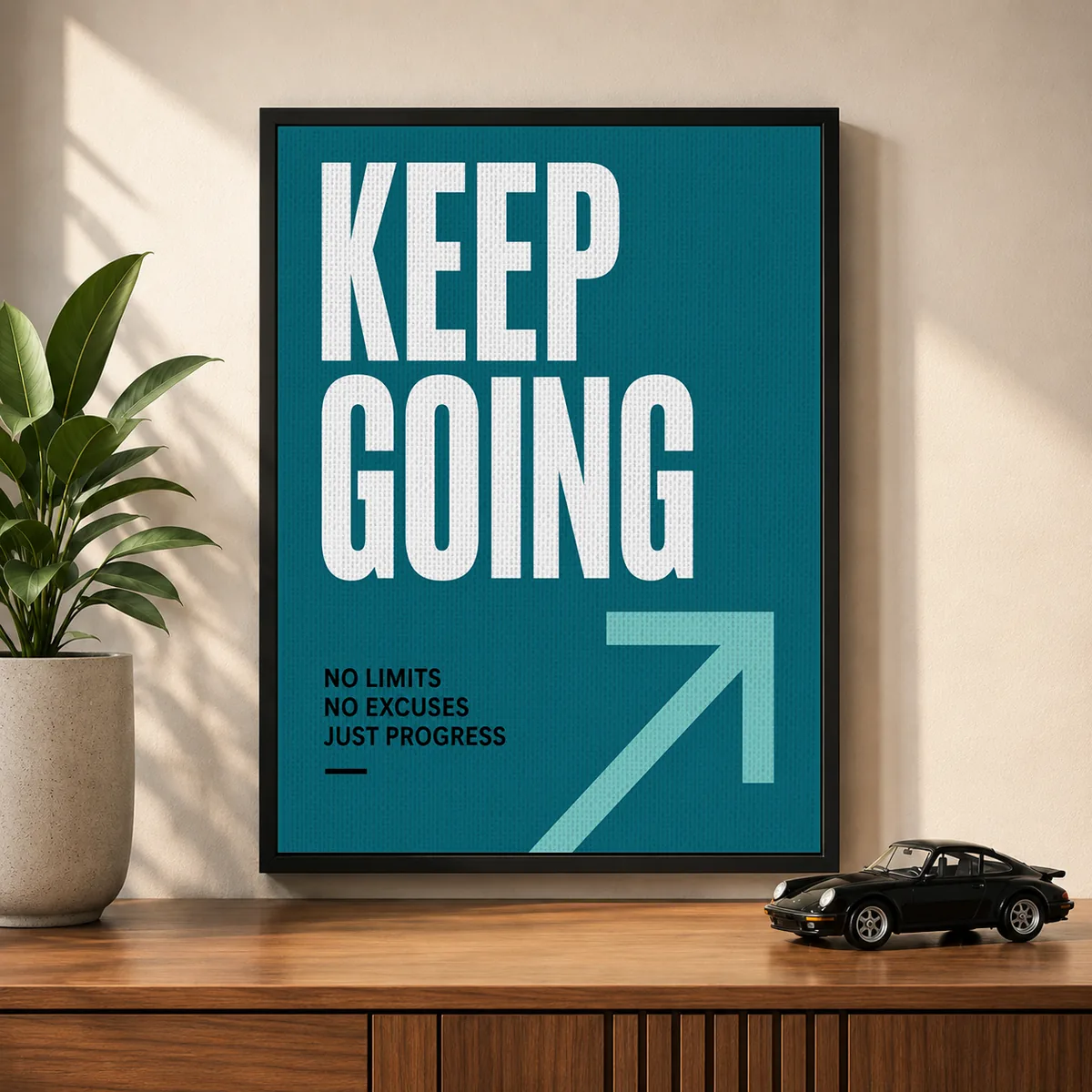 Minimalist Arrow Typography Canvas Print – "Keep Going"