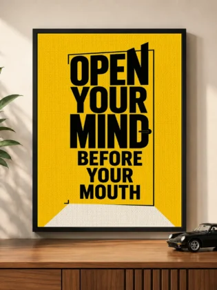 Modern Door Graphic Typography Canvas Print – "Open Your Mind"