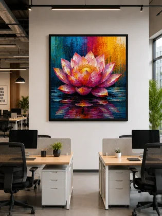 Blooming Lotus Flower Color Maximal Canvas Print - Retro Impasto Botanical Wall Art